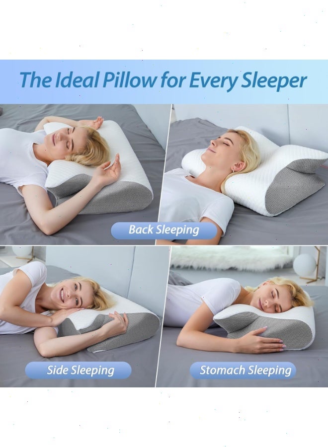 Yoawllty Memory Foam Pillow, 2 in 1 Cervical Pillow for Sleeping, Ergonomic Contour Orthopedic Pillow for Neck Pain,Ergonomic Pillows for Side Back Stomach Sleepers (Grey) - Image 4